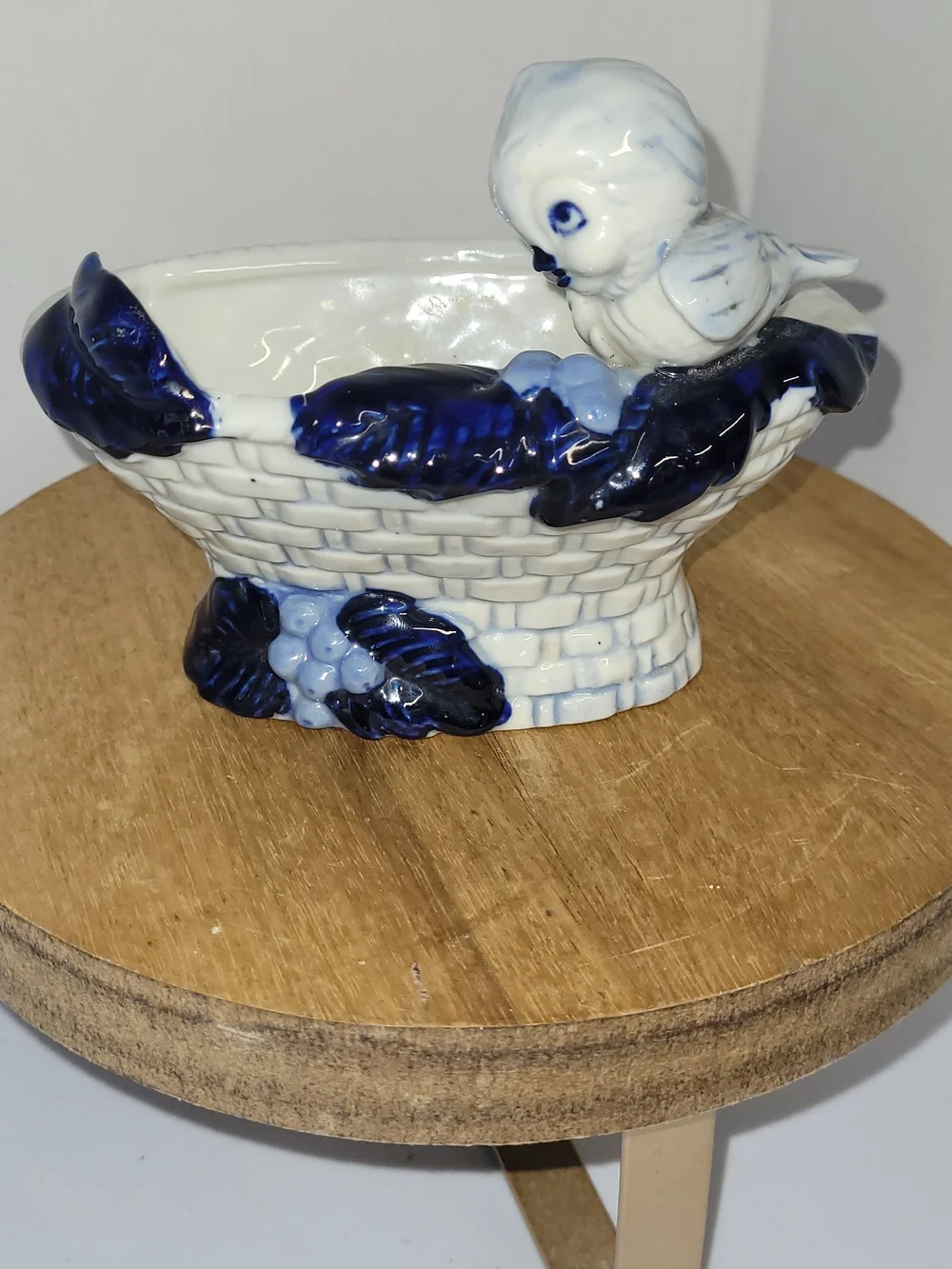 White and Cobalt Blue Ceramic Bird Planter- Home Accent